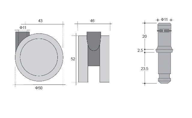 Office Chair Castor, ø50mm,Soft,ø11mm Pin,Black/Grey,No Hood