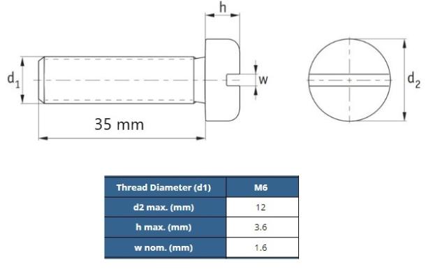 DIN 85 Slotted Pan Head Screws, Solid Brass, AM 6X35