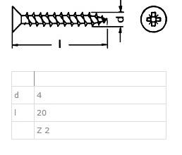 Chipboard Screw, CSK, PZD, SS A2, ø4,0x20mm, Fully Threaded
