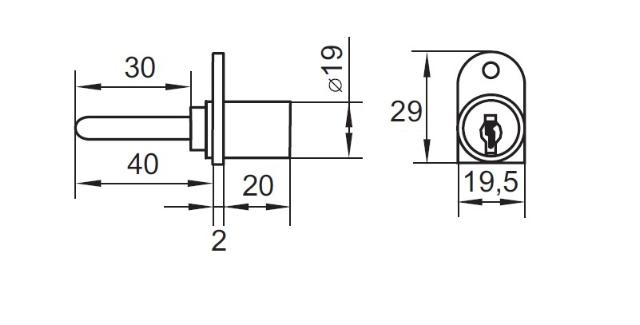 Cent. Lock 1018, ø19x20mm, One Wing, NO Keys, KA D20,NPL,No