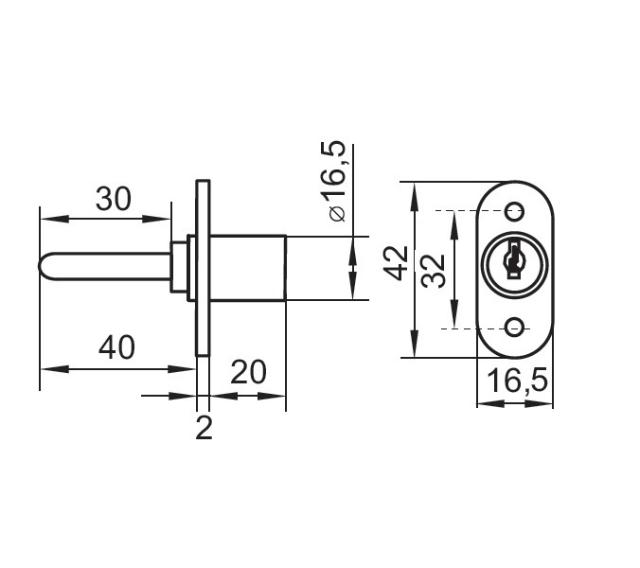 Cent. Lock 1018, ø16,5x20mm,40mm Tail,BLK,CK SISO,KA D20, No