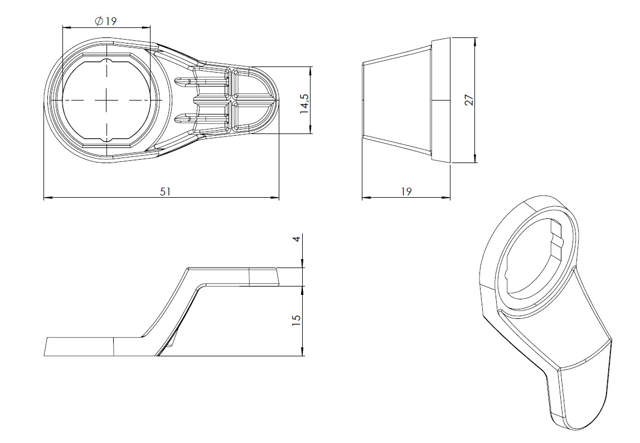Plastic Handle F/Cam Locks 1900 Series, Black PC/ABS