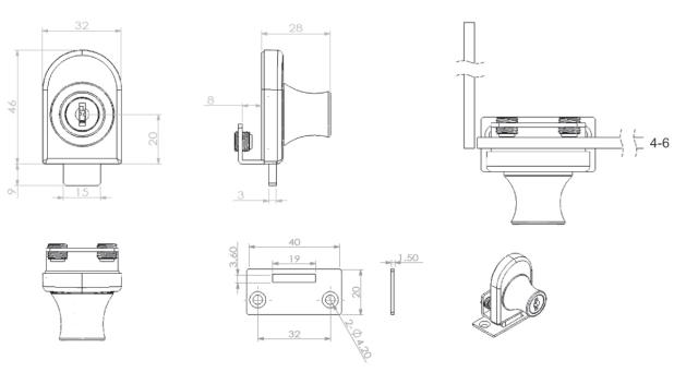 Glass Door Lock 64081, CPL, Curved Cylinder, KA D20,CK SISO,