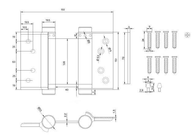 Saloon Door Double Action Spring Hinge, 151mm, SS304 Brushed