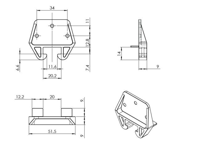 Rear Drawer Runner Guide, HDPE Plastic, Natural colour