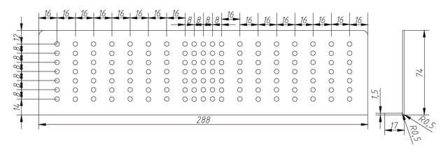 Drilling Template 288x74x1,5mm, F/Handles & Knobs