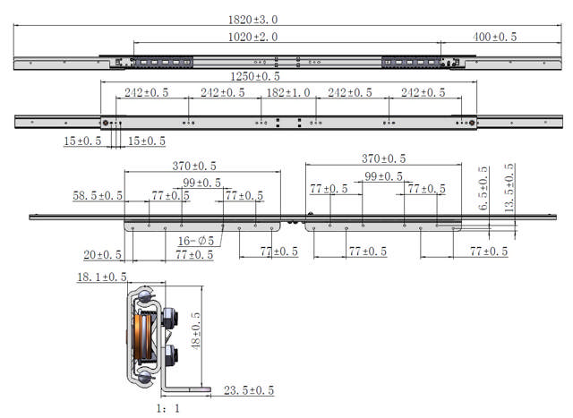 Synchron Slide S 1250/1020, Opening 1020mm, Wing 370mm,