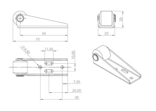 Table Slide Supporting Roller, Steel, BZP, Black PP Roller