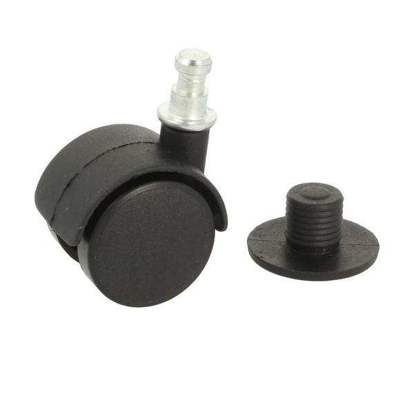 Twin Wheel Castor ø30mm, Black, W/Knock-In Socket ø12x12mm