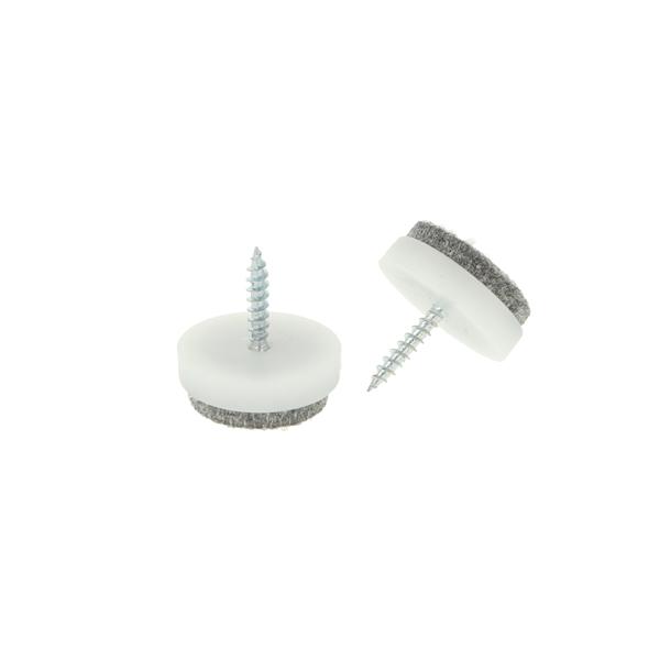 Plastic Tack W/Felt, Screw-On Glide, ø 24x8mm, White, Screw 