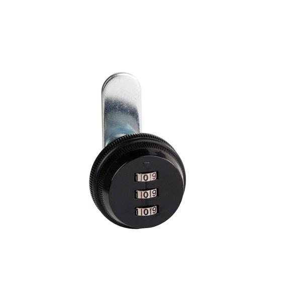 Combi. Cam Lock 90DG, 3-Digits, ø19x20mm, BLK, Black Rubber