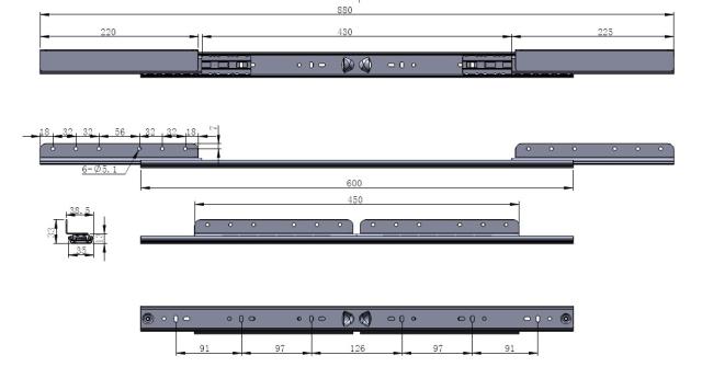 Drawing1 Table Extension 9097-B, Opening 430mm, F/Sliding Top, BZP,