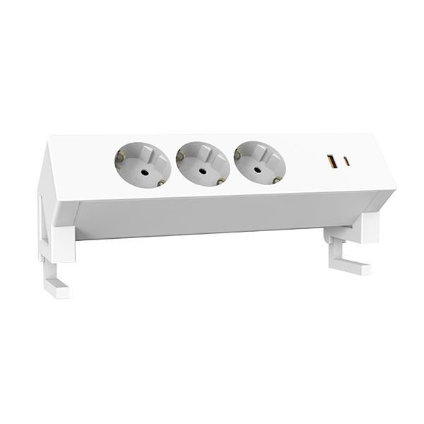 Picture1 Power Socket, White,1 EU Sockets+2 USB Chargers (A+C) 20W